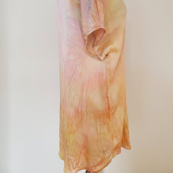 NEW Vince Silk button shortsleeve shirt beige blue pink green ivory painted M L - Picture 8 of 9